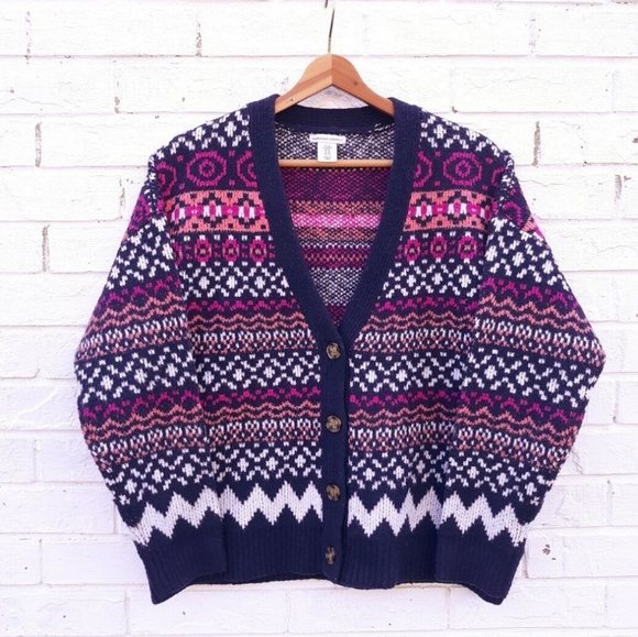 cupcakes & cashmere Sweaters - Cupcakes & Cashmere Navy Fair Isle OVERSIZED Cardigan SWEATER & HAT Size Large